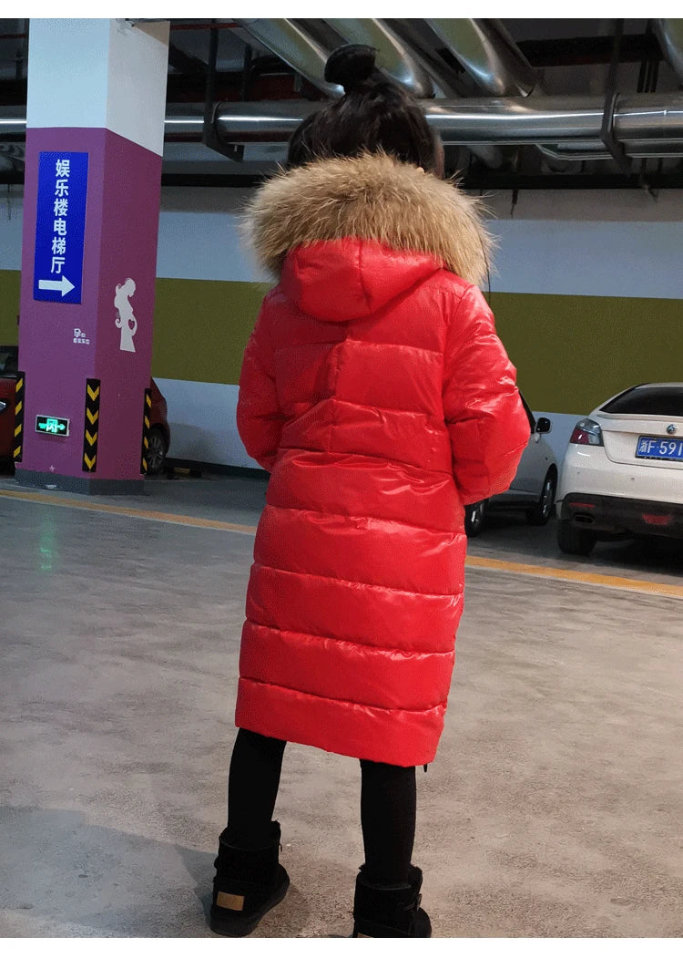 UNITIM -30 Degrees Warm Down Jacket For Girls Fur Collar Kids Girls Winter Jacket 2-12 Years Teenagers Boys Outerwear Coat