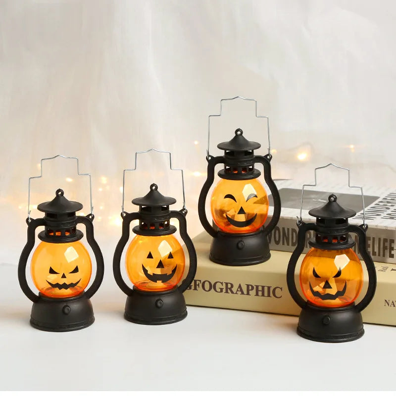 Halloween LED Pumpkin Lamp Ghost Lamp Horror Candle Lamp Retro Small Oil Lamp Horror Props  Halloween Decorations For Home