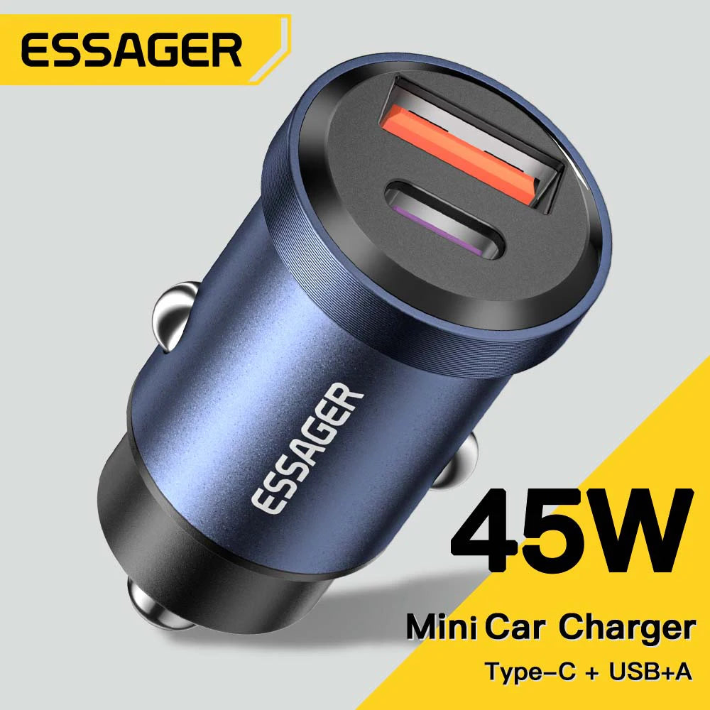 شاحن سيارة Essager USB بقوة 30 وات، شحن سريع 4.0، QC PD 3.0 SCP 5A، USB Type C، شحن سريع للسيارة، لهاتف iPhone 14 13، Huawei، Samsung، Xiaomi