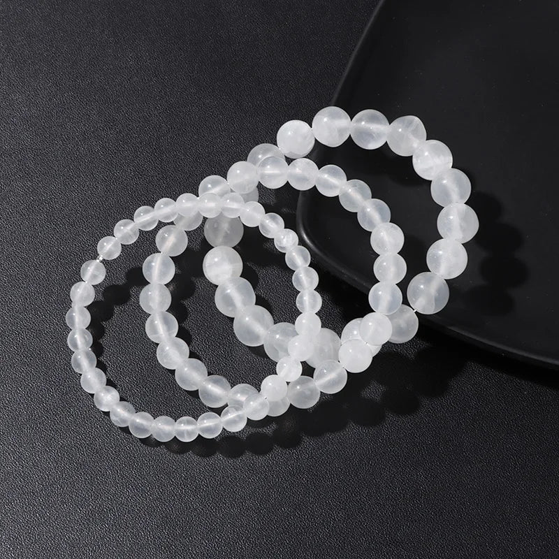 100% Real Natural Gypsum Stone Bracelet White Selenite Bracelets For Women Men 6 8 10 MM Beads Bracelet Stretch Bracelet Jewelry