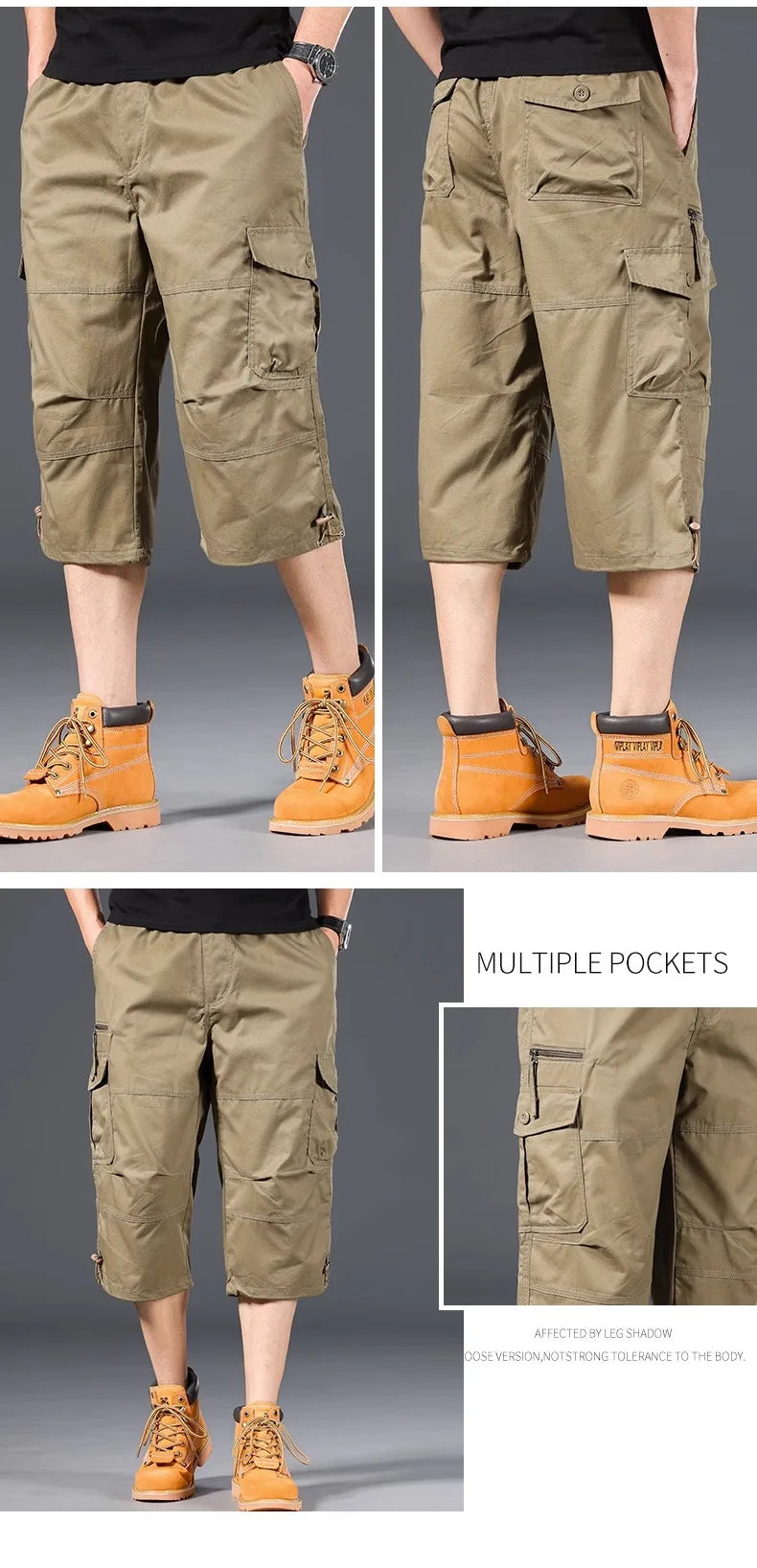 Summer Men's Cargo Shorts Loose Casual Below Knee Pants Elastic Waist Plus Size Outdoor Jogging Tactical Capri Pants