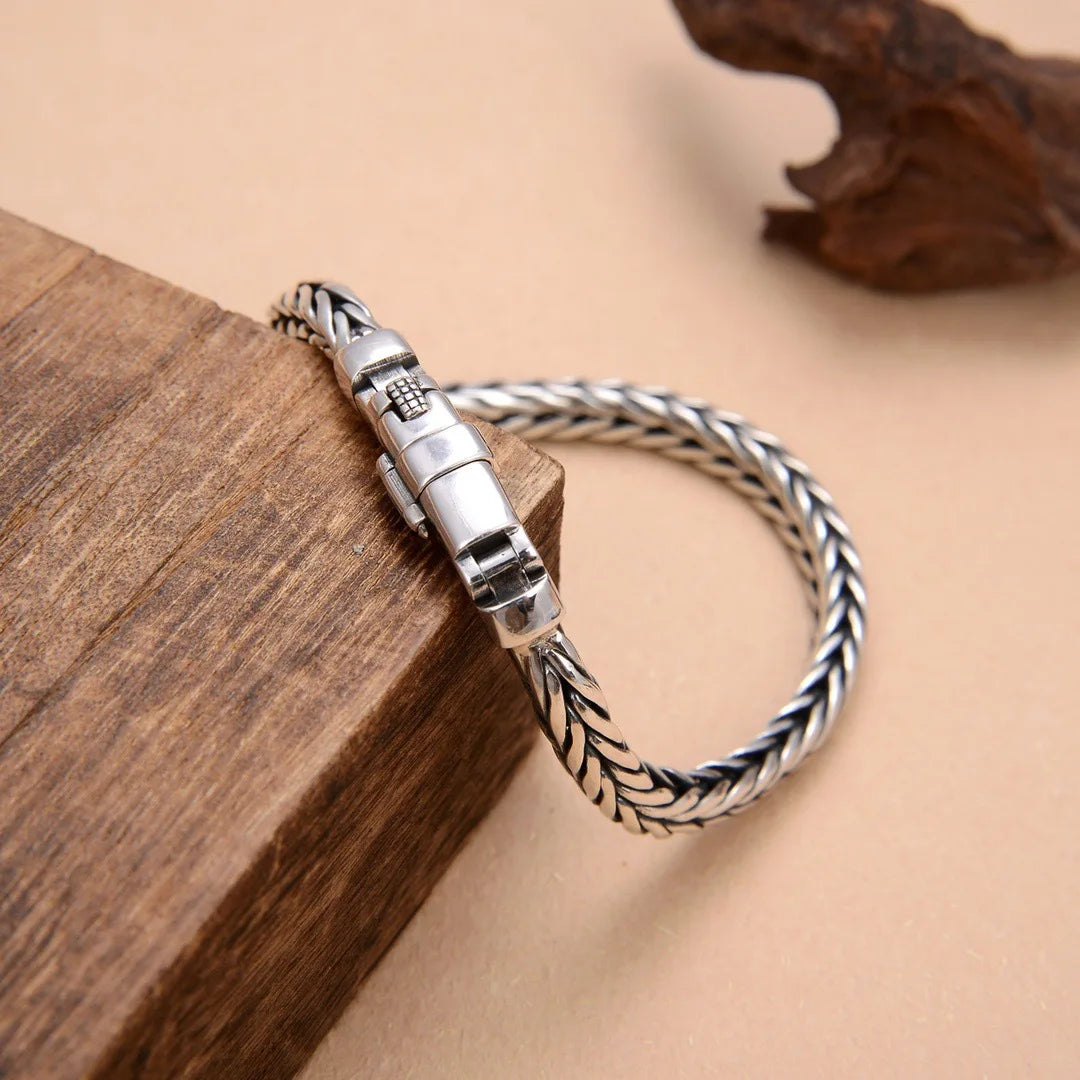 Factory Price 100% Real Solid S925 Silver Handmade Woven Retro Domineering Style Ppersonality Keel Man and Woman Bracelets