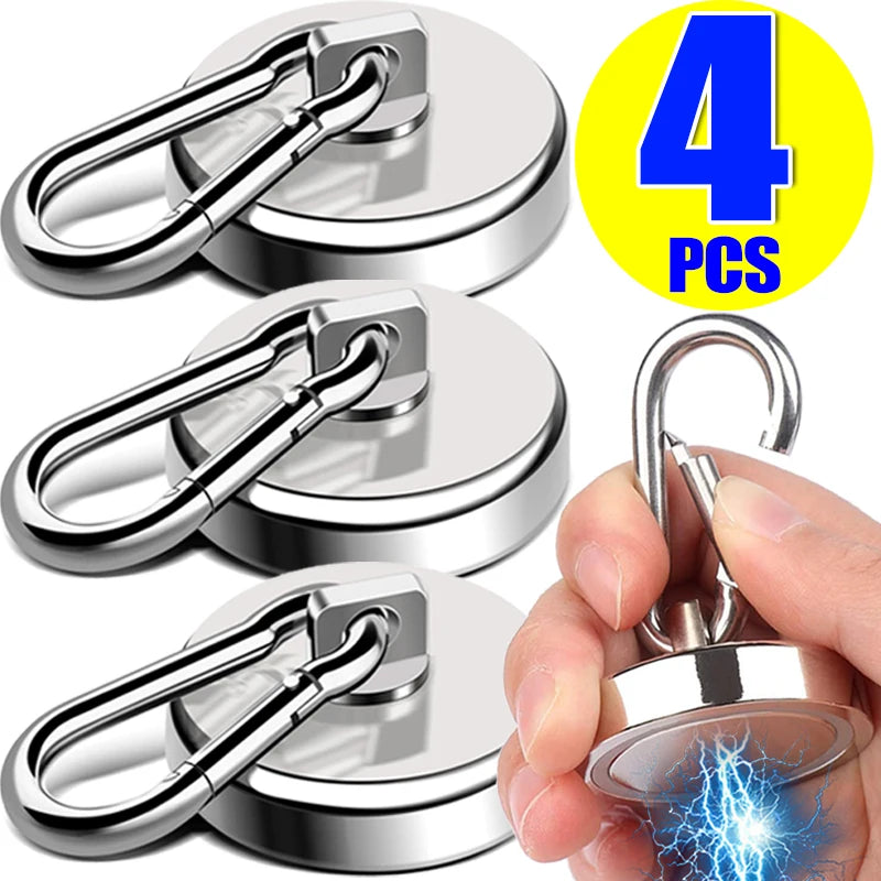 4/1pcs Strong Neodymium Magnetic Hooks 360°Rotating Carabiner Magnet Ring Keychain Hook Home Kitchen Bathroom Hanging Hangers