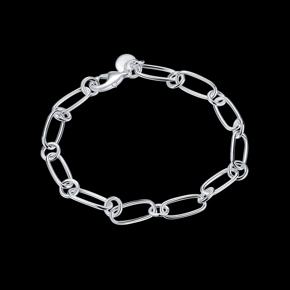 925 Sterling silver circle chain Bracelets for woman men classic Wedding party Christmas Gifts fashion fine Jewelry 20cm 8inch