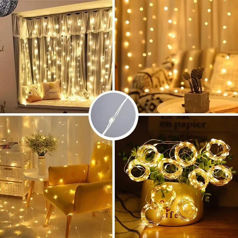 3M LED Curtain Garland Fairy String Lights Christmas Holiday Party Wedding Decoration USB Remote 8 Modes Lighting Waterfall