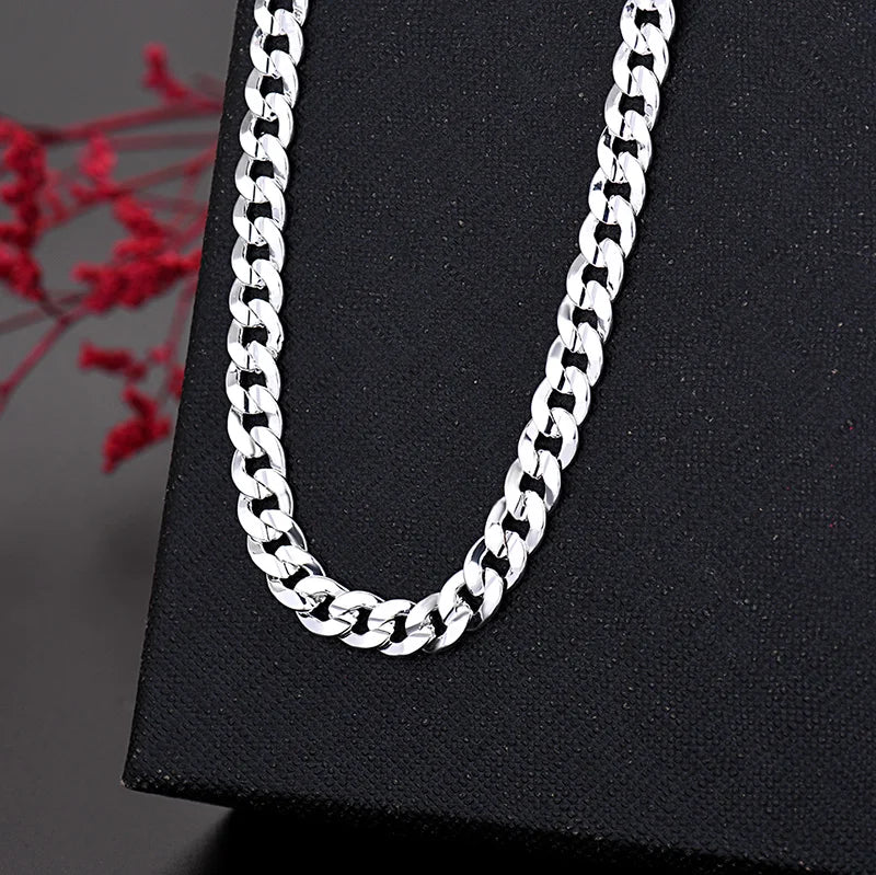 Hot high quality 925 Sterling silver charm 7MM Chain bracelets neckalces jewelry set for man women fashion Party wedding gifts