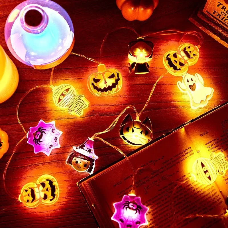 2024 Halloween Party LED String Lights Ghost Pumpkin Cat Spider Web Decor Night Light Halloween Indoor Outdoor Decoration Props