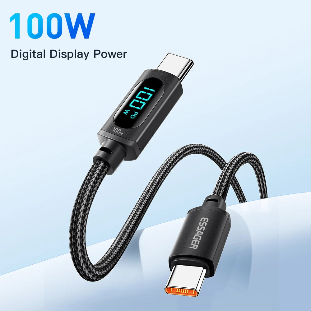 كابل Essager Type C إلى Type C 100W PD للشحن السريع كابل USB C إلى USB C للعرض لهاتف Xiaomi POCO F3 Realme Macbook iPad