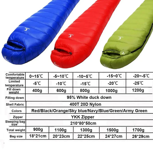 Winter Sleeping Bag Down Outdoor Camping Portable Comforter Compression Thermal Goose Down for Trekking Military Light Heated