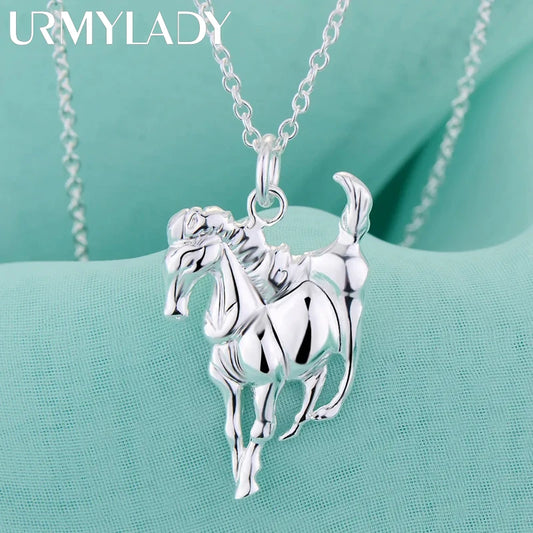 Bulbusbow Fashion brand 925 Sterling Silver Necklace For Women luxury Wedding Jewelry elegant horse pendants chain neckalce