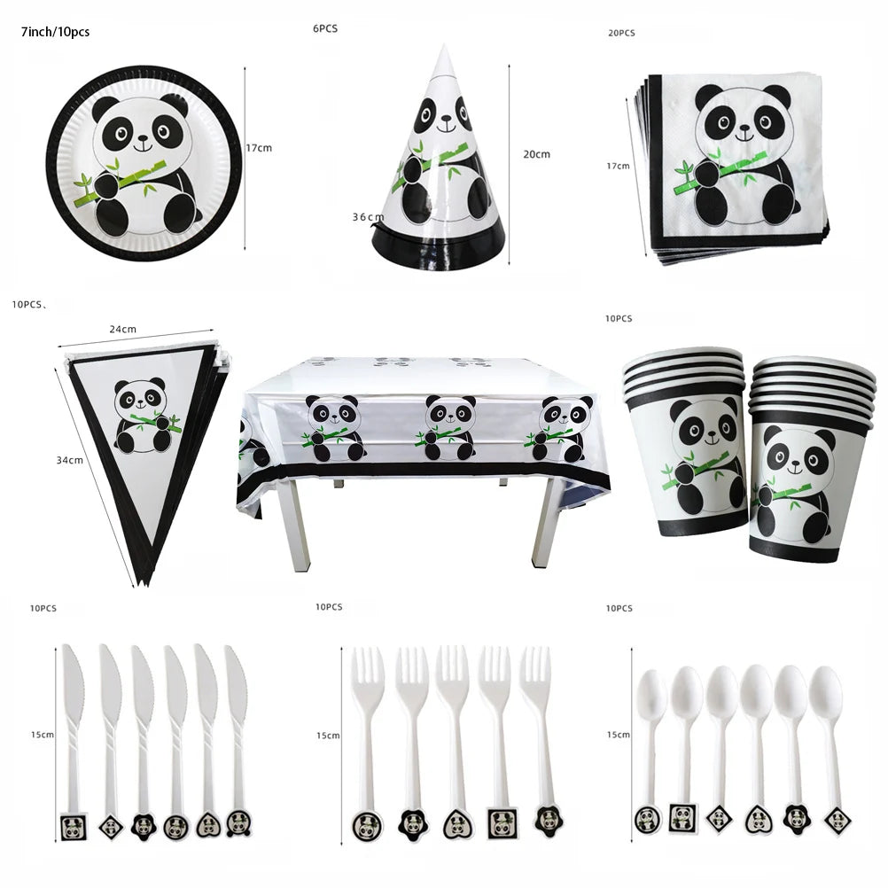 Cartoon Panda Birthday Party Decoration Kit Supplies Panda Bamboo Theme Paper Napkins Plate Cup Balloon Baby Shower for Kids DIY