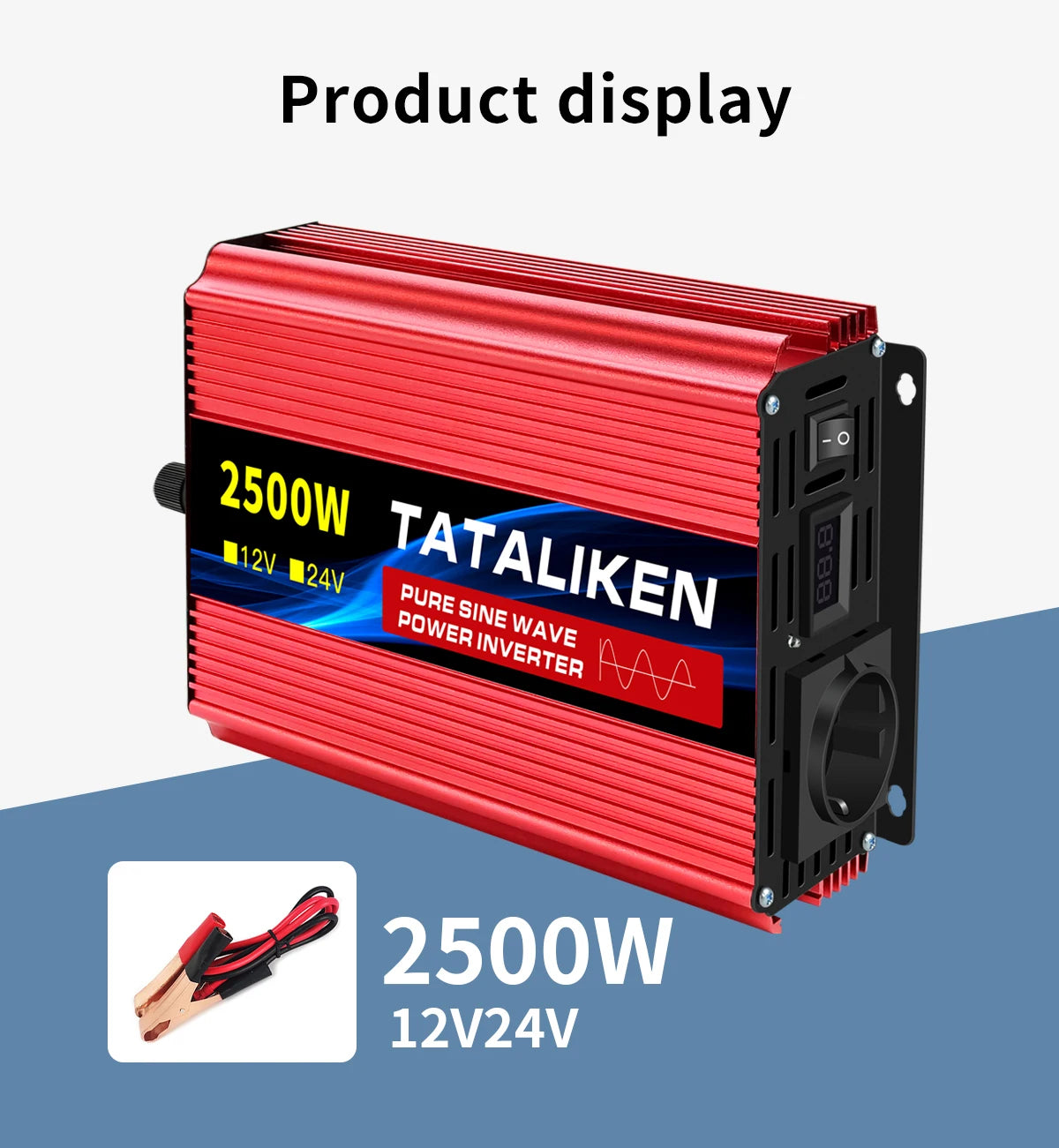 逆变器纯正弦波 2500W/3500W/4500W/5000WDC 12V/24V 至 AC 220V 230V 电压转换转换器充电适配器欧盟插座