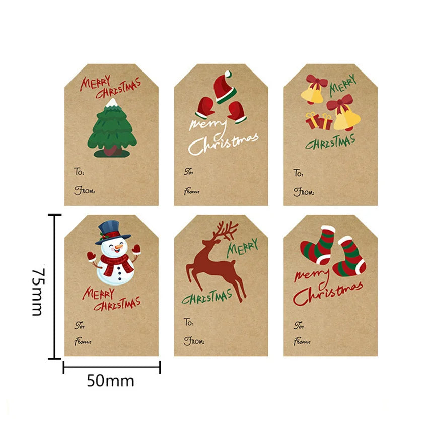 50-100pcs Kraft paper Christmas Stickers rectangle Xmas Gift Name Tags Holiday Decoration Gift Package Seal Labels Party Sticker