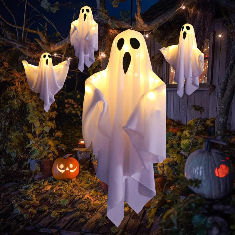 2024 LED Glow Ghost Party Halloween Decorations for Home Indoor Outdoor House Mitten Bar Hanging Horror Props with Lights