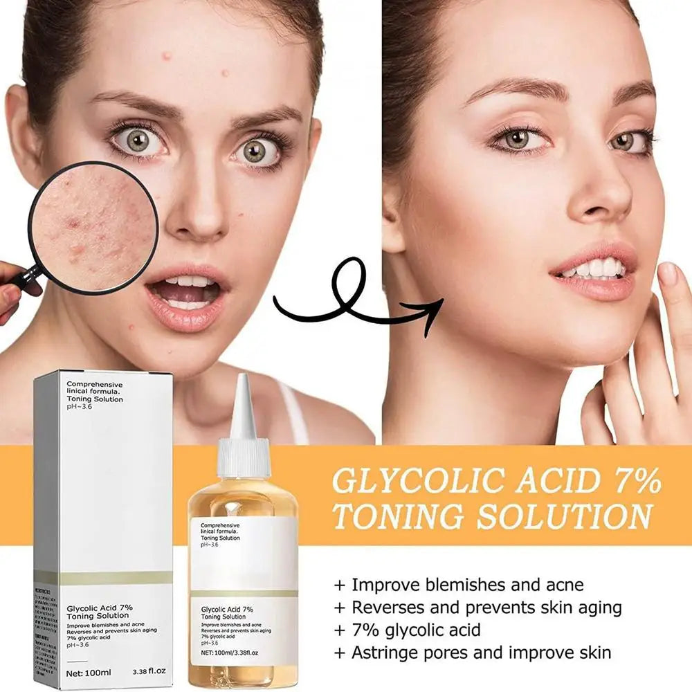 Glycolic Acid 7% Toning Solution Facial Care Toner Exfoliator Smoothing Skin Anti Aging Face Toner Solution AcneTreatment Serum