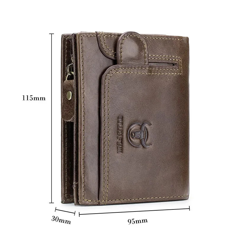 Vintage RFID Men's Wallet Cowskin Genuine Leather Short Wallets Male Cowhide Zipper Coin Pocket Man Purse with Card Holder