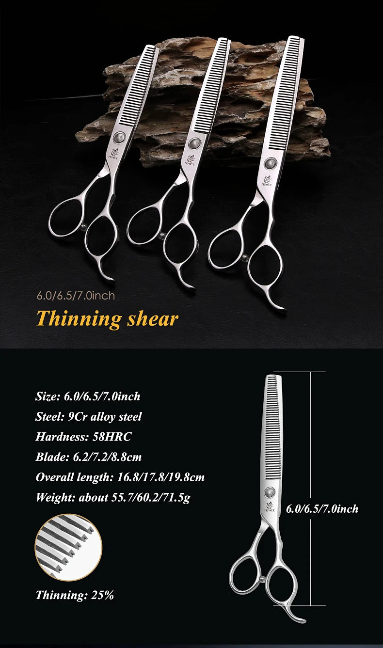 Fenice Pet Grooming Scissors 6/6.5/7/7.5 inch Professional Cutting Curved Thinning Chunker Shears For Pet Groomers Household Use