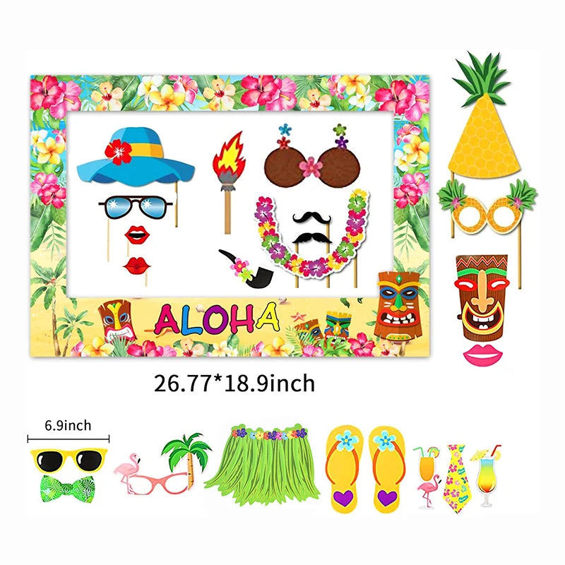 23pcs Hawaiian Party Decorations Photo Booth Props Paper Pineapple Flower Summer Beach Pool Party Hawai Aloha Party Supplies