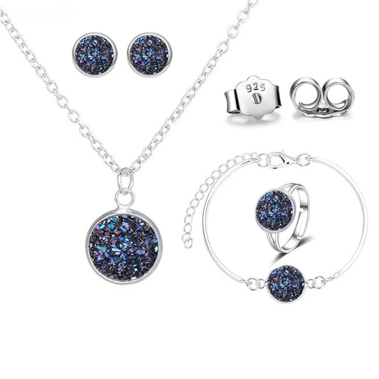 Luxury Quality Quartz Rhinestone Jewelry Sets for Women | Bulbusbow | Simple Round Earrings and Necklace Set | Bridal 4 Piece Silver Plated Jewelry