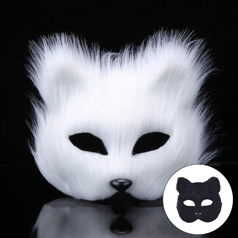 New Furry Fox Masks Half Face Eye Mask Imitation Cat Hair Mask Halloween Carnival Party Animal Cosplay Costume Accessories