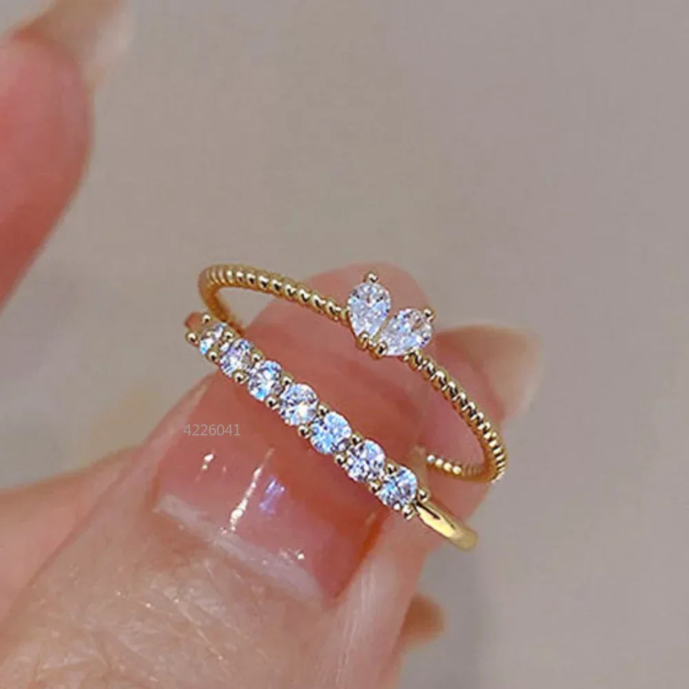 Luxury Zircon Heart Rings for Women Opening Adjustable Weave Rhinestone Ring Engagement Wedding Jewelry Fashion Girlfriend Gifts