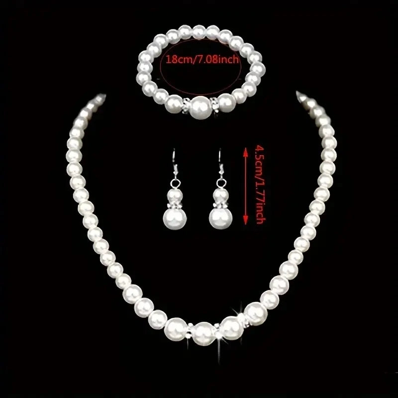 Bulbusbow Fashion Pearl Jewelry Set including double-layer simulated pearl necklace, earrings, and bracelet