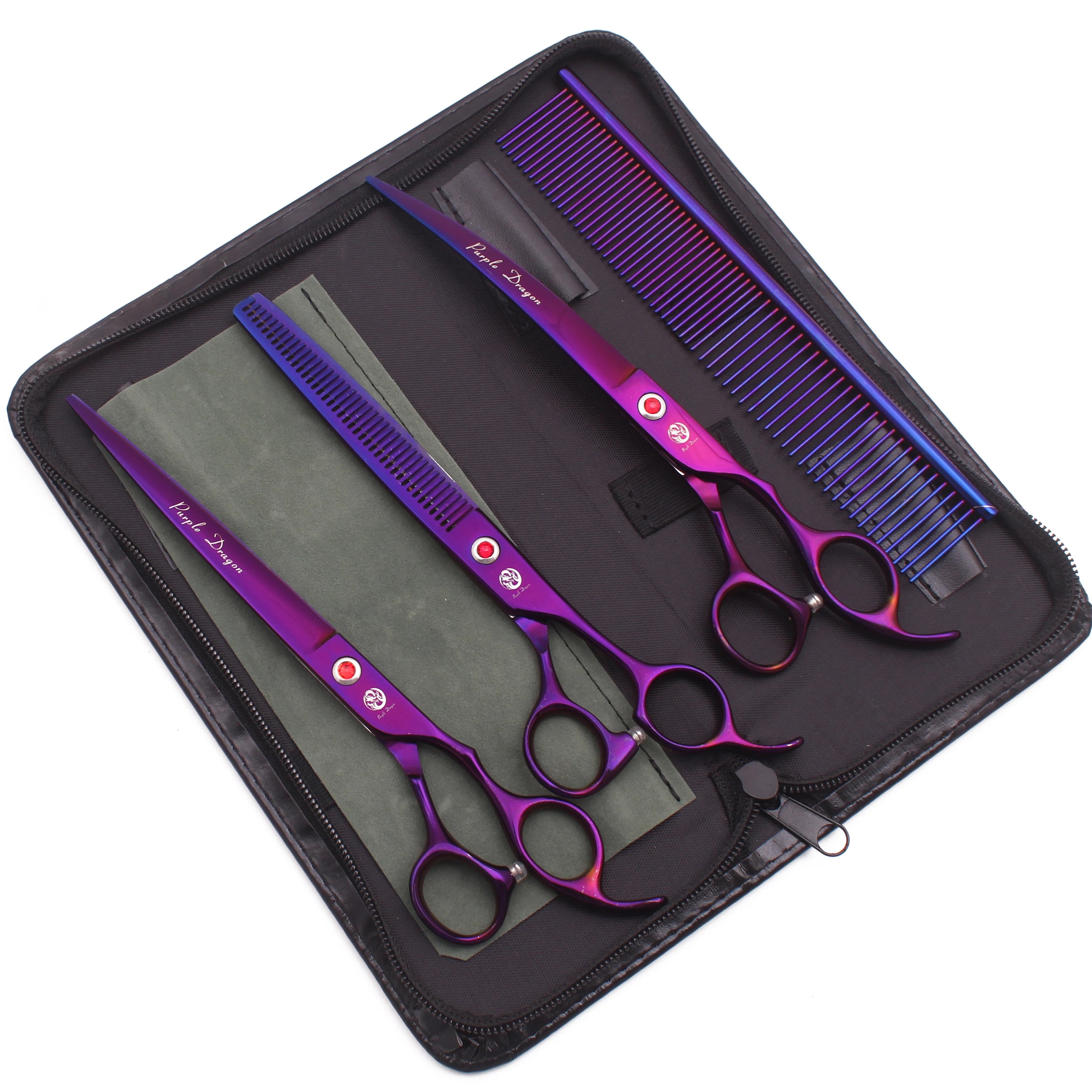 Purple Dragon 8 Inch Dog Grooming Scissors Thinning Shears Professional Cat Pet Scissors Hair Comb Cutting High Quality Z3015-b