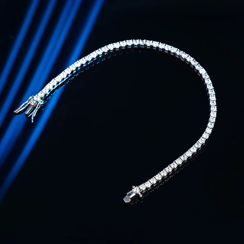 KNOBSPIN 2mm Moissanite Tennis Bracelet 925 Sterling Silver Plated White Gold Bracelet for Women Man Sparkling Party Jewelry