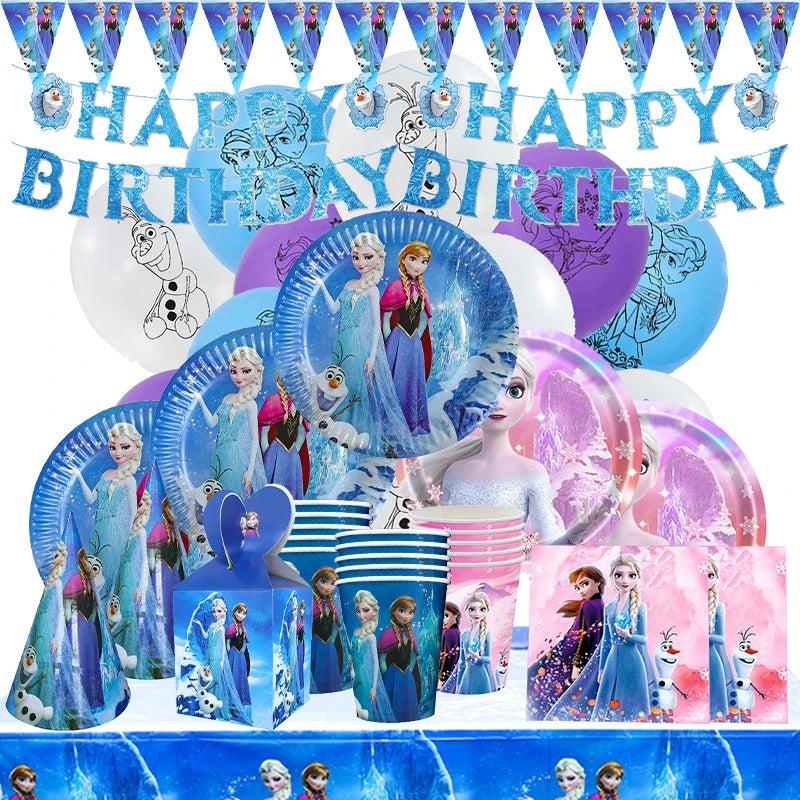 Frozen Birthday Decorations Set Elza Frozen Birthday Party Balloon Tablecloth Backdrop Banner Tableware Kit Girl Supplies