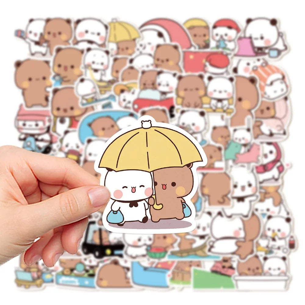 50sheets/set Panda Cute Bear and Panda Stickers PVC Bear Bubu Dudu Stickers Waterproof Cartoon Cartoon Bear and Panda Stickers