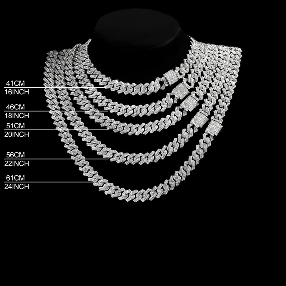 Trend Crystal 14MM Prong Cuban Link Chain For Women Iced Out AAA 2 Row Miami Cuban Chain Choker Necklace Unisex Hip Hop Jewelry