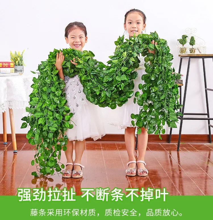 1PC 2.2M Artificial Plants Home Decor Green Silk Hanging Vines Fake Leaf Garland Leaves For Wedding Party Room Garden Decoration