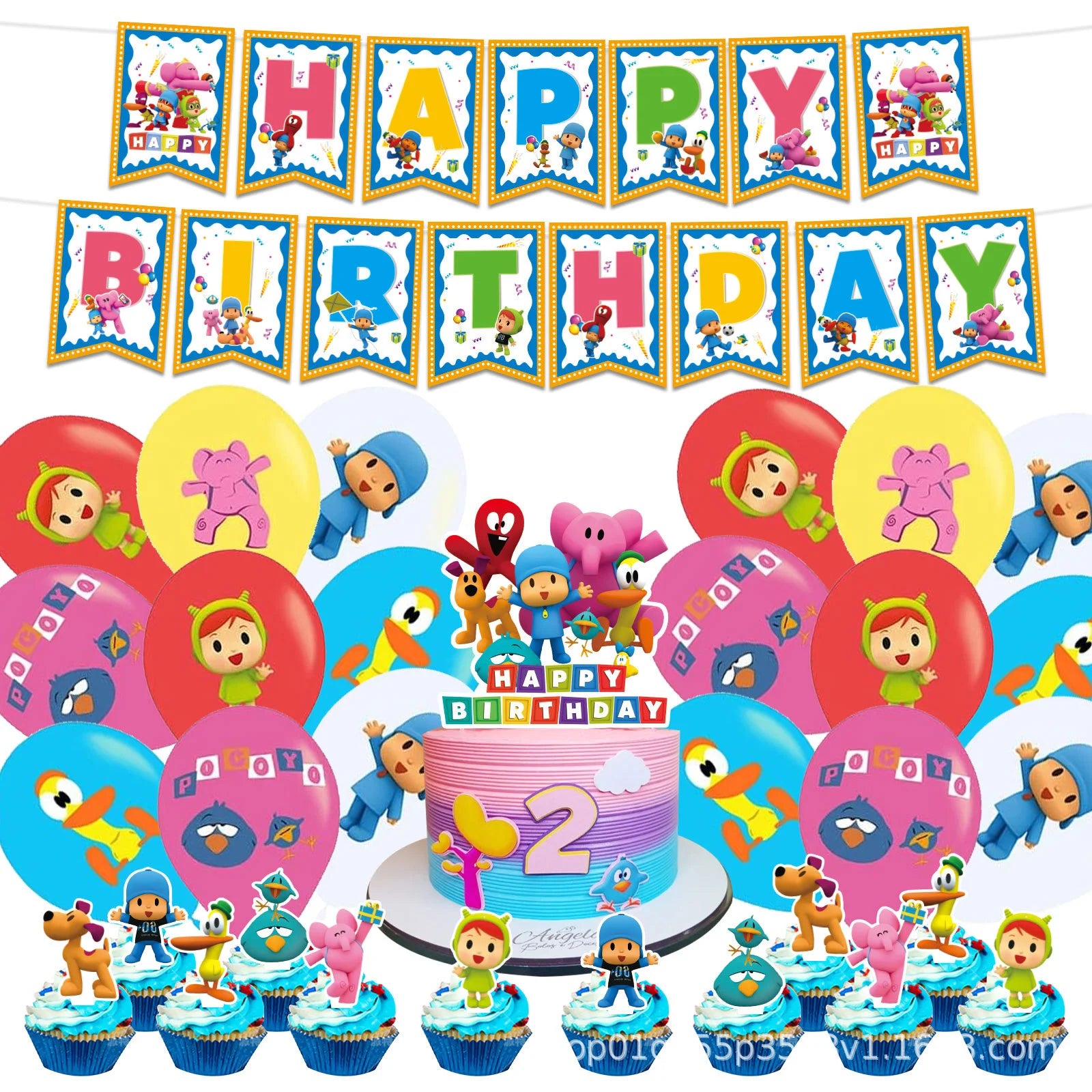 Cartoon Pocoyoed Birthday Decorations Balloons Disposable Tableware Set Paper Plates Banner for Baby Shower Supplies Kids Gifts