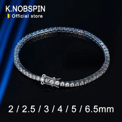 KNOBSPIN 2mm Moissanite Tennis Bracelet 925 Sterling Silver Plated White Gold Bracelet for Women Man Sparkling Party Jewelry