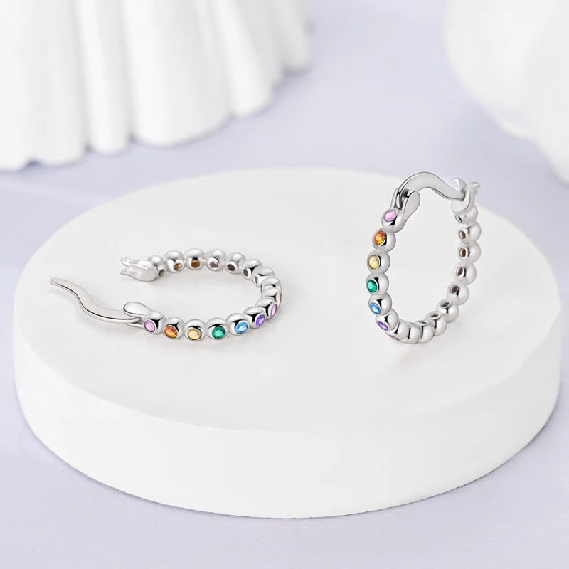 Bulbusbow Luminous Shell Women Earrings Original 925 Sterling Silver Pave CZ Star Moon Hoop Earrings Engagement Wedding Jewelry