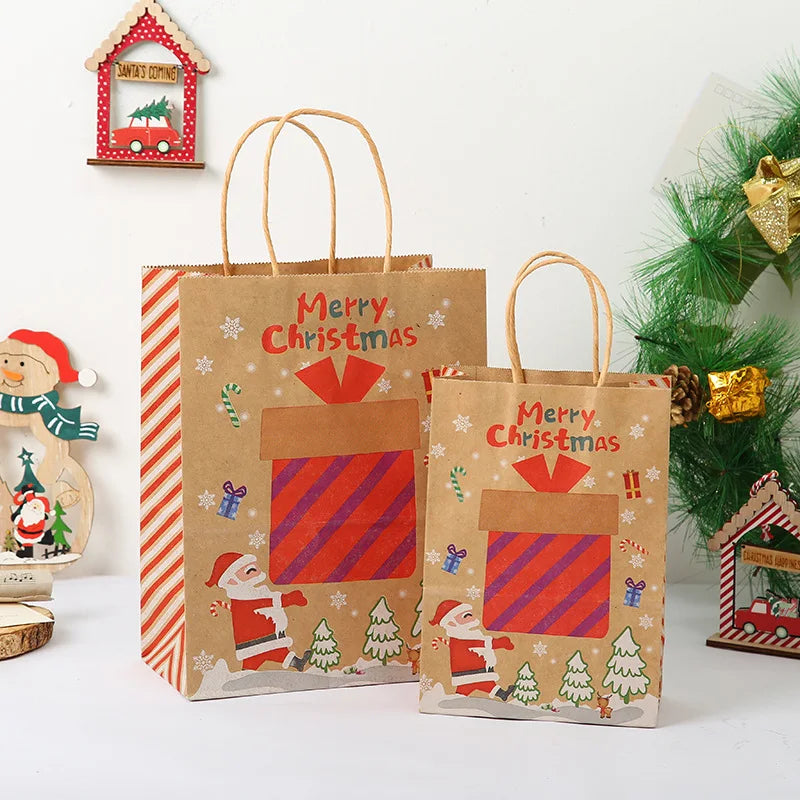 StoBag, Merry Christmas, Reusable Kraft Paper Bags, for packing gifts, goodies, Santa, Snowman pattern, Party Supplies, 12/30pcs