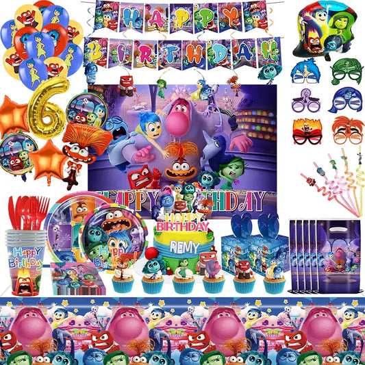 Disney Inside Out 2 Party Decorations Supplies New Inside Out Theme Tableware Set Happy Banner Backdrop Anxiety Balloons Kit Kid