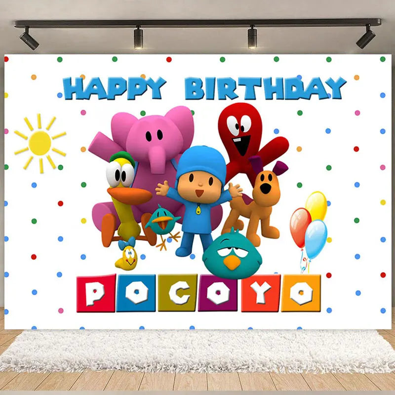 Cartoon Pocoyoed Birthday Decorations Balloons Disposable Tableware Set Paper Plates Banner for Baby Shower Supplies Kids Gifts