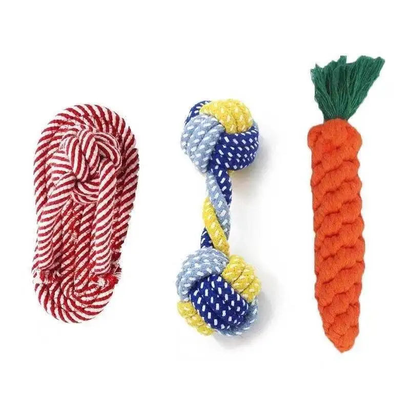 1 Piece Dog Toy Set Carrot Knot Rope Ball Cotton Rope Dumbbell Puppy Teeth Cleaning Chew Toy Durable Woven Anti-Bite Pet Supplie