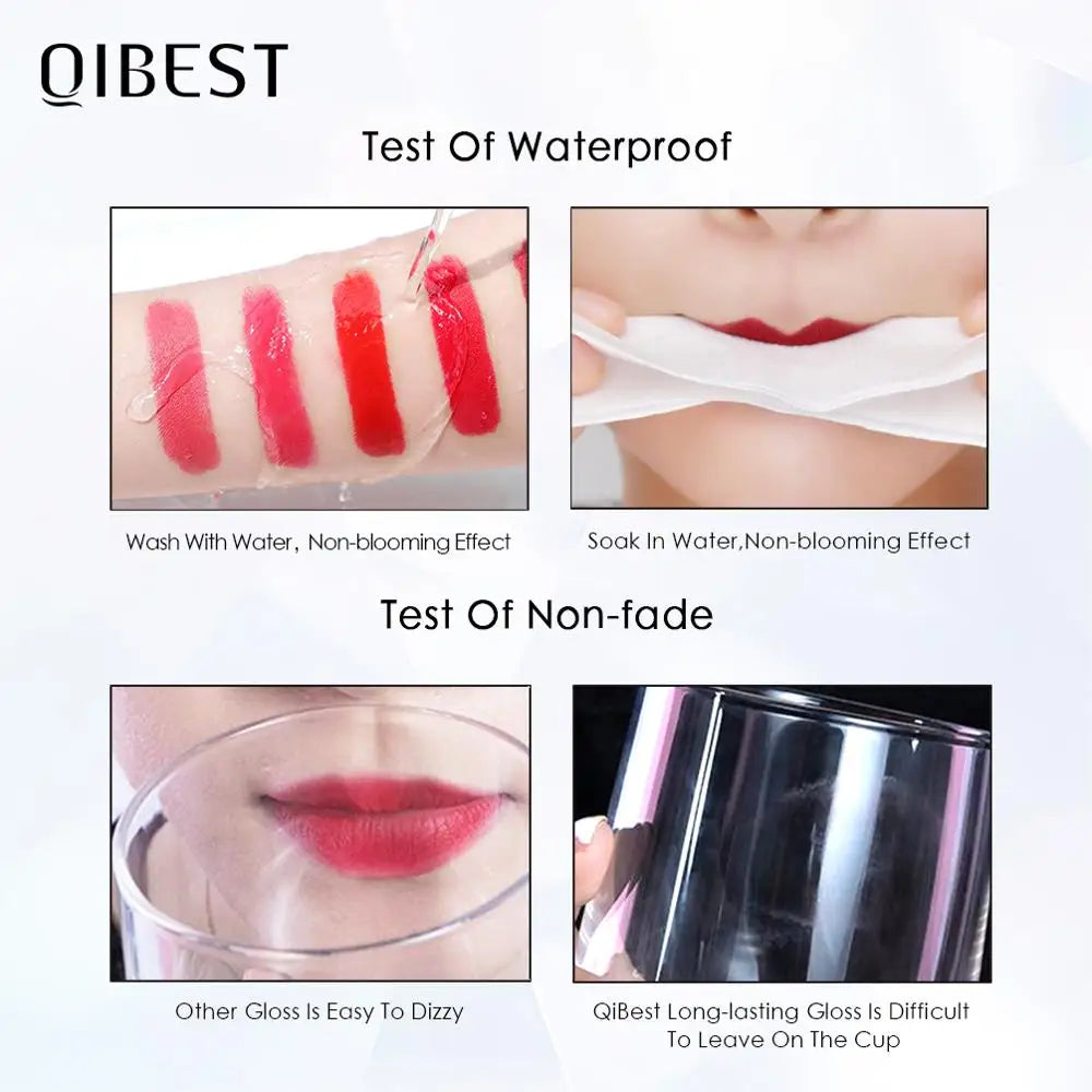 QIBEST Brand 34 Colors Waterproof Matte Nude Lipstick Lipkit Pigment Dark Red Black Long Lasting Lip Gloss Women Makeup Lipgloss