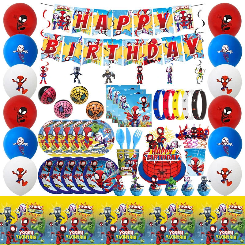 Bulbusbow Spidey Birthday Decorations Spidey And His Amazing Friends Tableware Set Plates Cups Backdrop Balloons Child Party Supplies