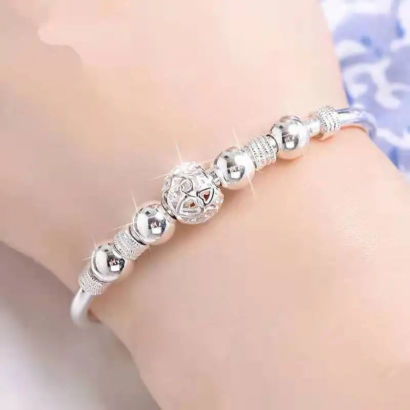 New Korean Fashion 925 Sterling Silver Lucky beads Bangles for women bracelets Luxury Designer party wedding jewelry gifts