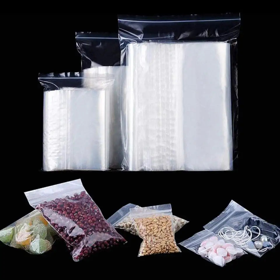 Bulbusbow's thicken zipper sealed clear plastic storage bags, perfect for organizing small jewelry, food items, travel essentials, and more. Durable, eco-friendly PE material with secure resealable zippers, available in bulk quantities.