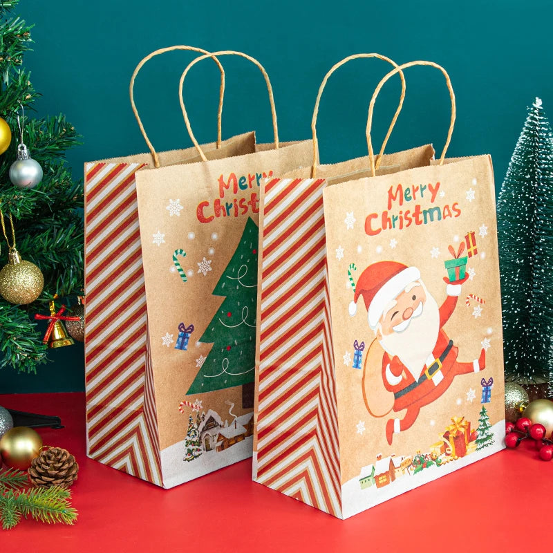 StoBag, Merry Christmas, Reusable Kraft Paper Bags, for packing gifts, goodies, Santa, Snowman pattern, Party Supplies, 12/30pcs