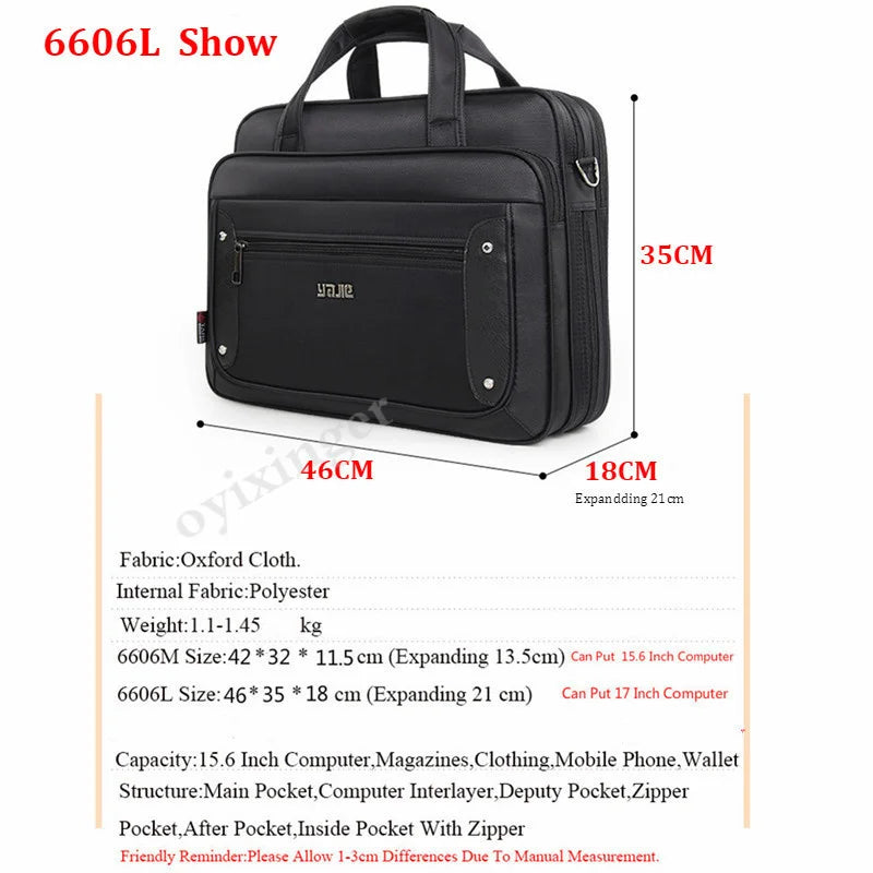 Large Capacity Men's Business Handbags Men Laptop Bags 16" 17.3" Notebook Computer Tote Bags Male Crossbody Travel Shoulder Bag