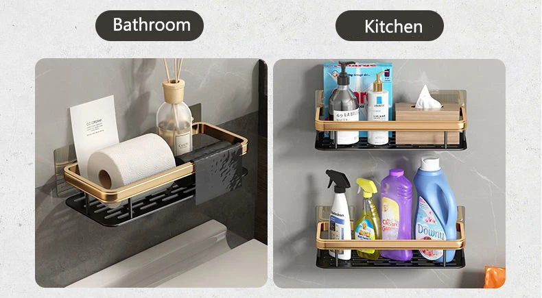 Punch-free Wall Mounted Bathroom Storage Organizer Shelf Shampoo Makeup Storage Rack For Kitchen Bathroom Accessories