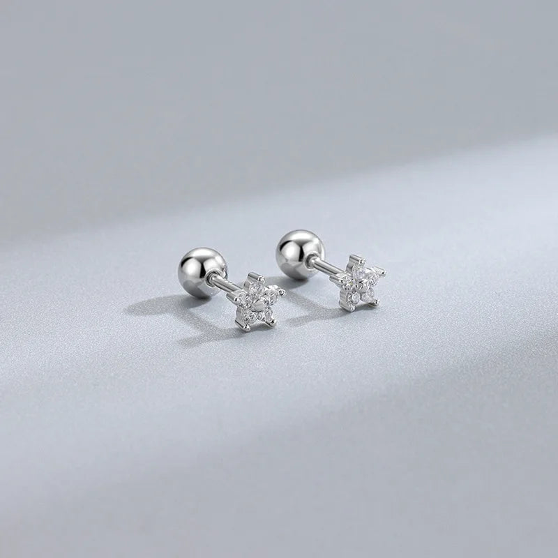 Trendy Silver Screw Back Helix Stud Earrings with Sparkling Cubic Zirconia by Bulbusbow