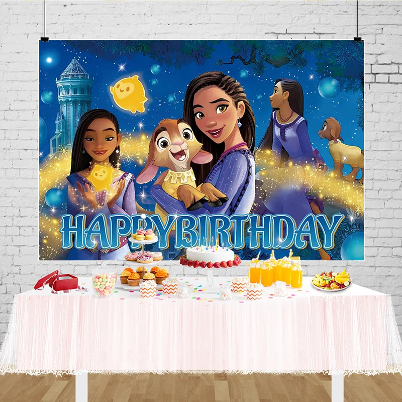 Wish Backdrop Princess Asha Birthday Party Decorations Banner Supplies 100th Anniversary Animation Movie Phorography Background