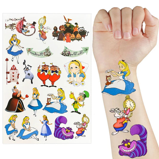 Alice in Wonderland Stickers Alice's Adventures in Wonderland Birthday Party Decoration Waterproof Tattoo Sticker Supply