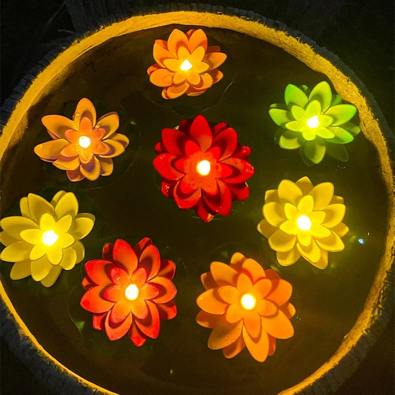 1PC/6PCS LED Lotus Night Lamp Floating Water Sensor Flower Lamp Garden Tank Decor Festive Party Accessories Wishing Lotus Light